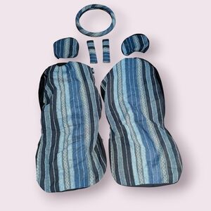 Nilight Car Seat Covers 7PC Blue Stripes BajaSaddle Blanket Steering Wheel Cover
